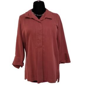 John Mark Burgundy Snap Front Tunic Top Womens Small Oversized